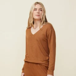 MONROW Supersoft Long Sleeve V Neck BROWNSUGAR Sale